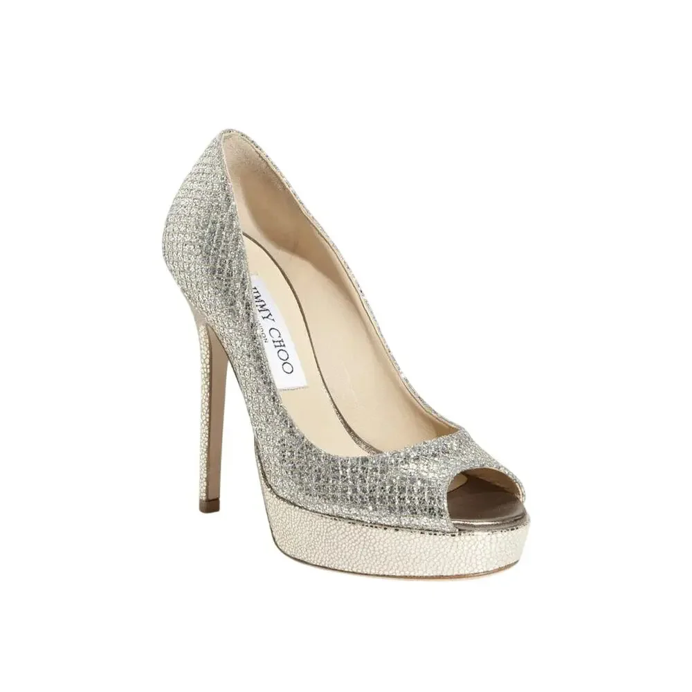 Jimmy Choo Sparkling Champagne Peep Toe Platform Pumps Size EU 36.5 / US 6.5